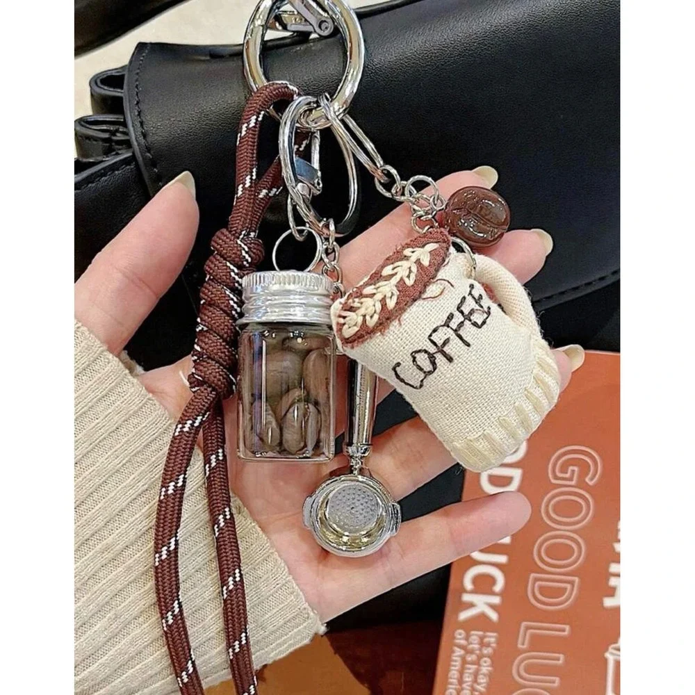 Coffee Barista Keychain Charm Brown Paracord Mug Portafilter Bean Jar Accessory - Picture 3 of 10